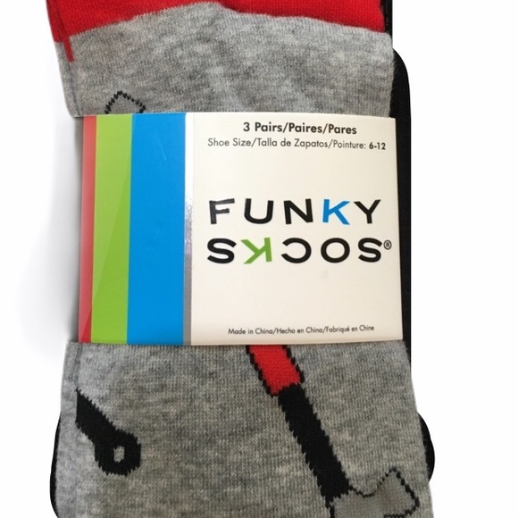 Funky Socks Tool Socks, 3Pack, Gray, Red, Black - Picture 7 of 10